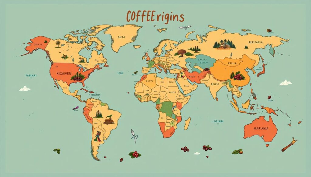 Kavos pupelių pasaulio žemėlapis