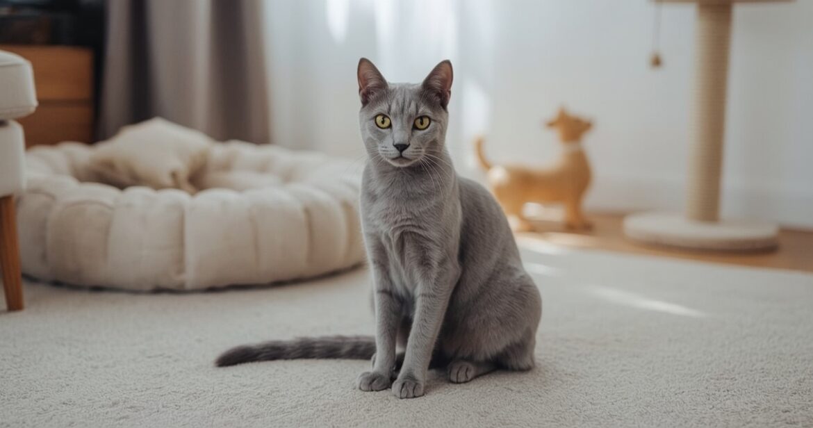 Rusų mėlynoji katė: veislės aprašymas, charakteris ir priežiūra